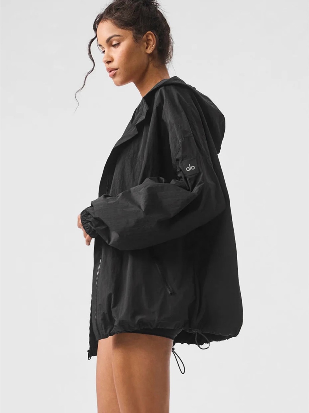 ALO Yoga Black Hooded Bomber Jacket